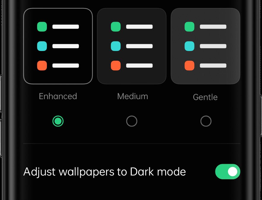 Настройки тёмного режима OPPO ColorOS 11 на телефоне