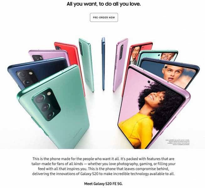 В сеть утекли характеристики Samsung Galaxy S20 Fan Edition 6 Выставлены разноцветные смартфоны Galaxy S20 FE 5G с разными углами и экранами