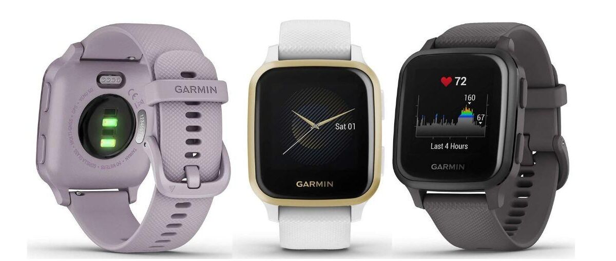 Три умных часов Garmin Venu Sq разные модели спереди и сзади