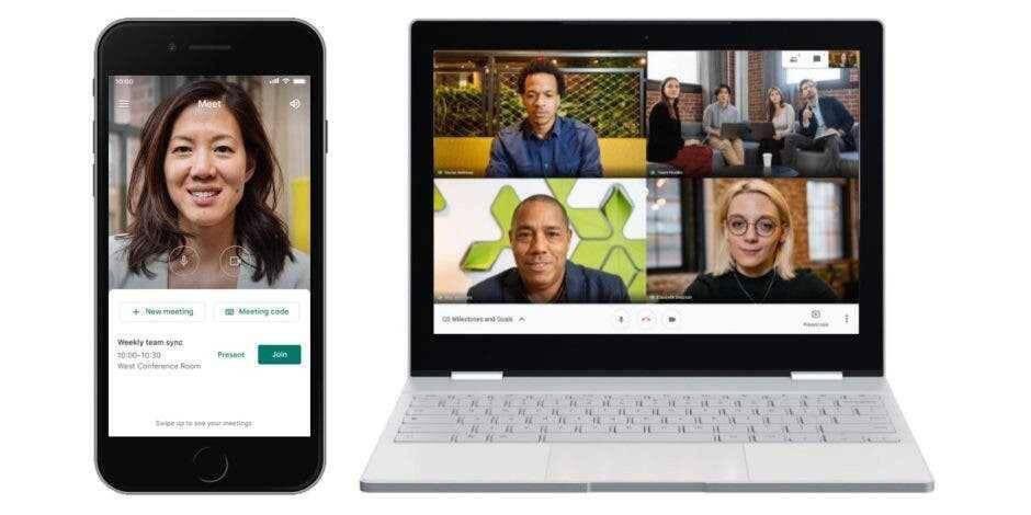 В Google Meet для Android и iOS появилась функция шумоподавления 4 Мобильный телефон с интерфейсом для видеоконференции и приложением для встреч