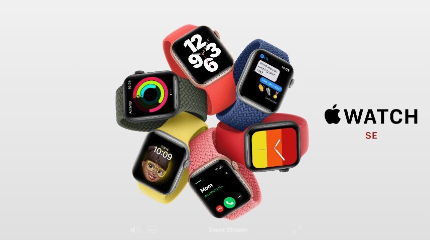 Различные модели Apple Watch SE на белом фоне отображение циферблата и интерфейса
