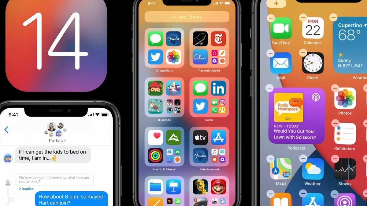 Экран iPhone с обновленным интерфейсом iOS 14 и виджетами