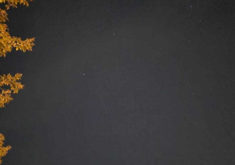 Ночной вид неба с несколькими звездами и деревьями слева