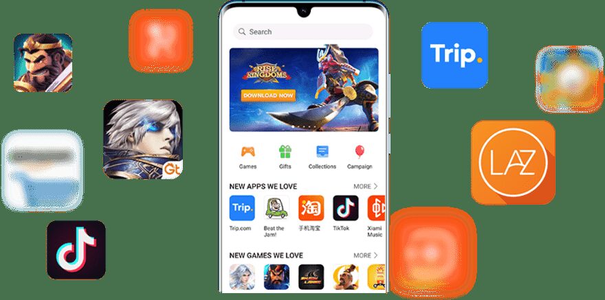 Смартфон Huawei с приложениями и игровым интерфейсом на экране