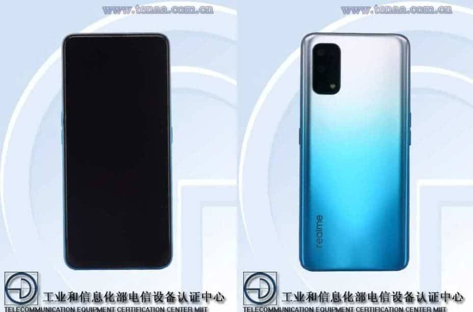 Смартфон Realme на задней стороне с камерой и градиентным дизайном