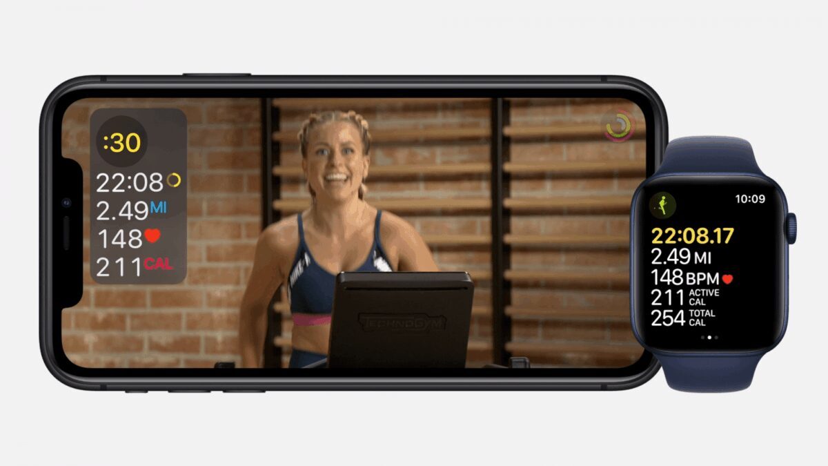 Экран Apple Watch с данными о тренировке и здоровье