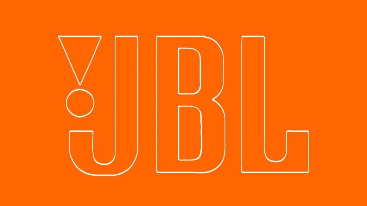 Логотип JBL на оранжевом фоне с белой контурной подсветкой