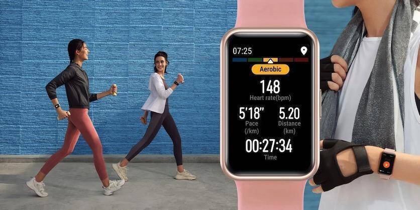 Фитнес-часовник Huawei Watch Fit с интерфейсом сердечного ритма и таймером на экране