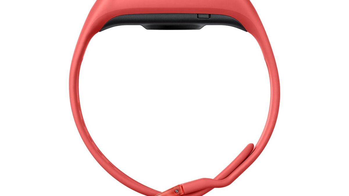 Фитнес-браслет Samsung Galaxy Fit2 с красным ремешком вид в профиль