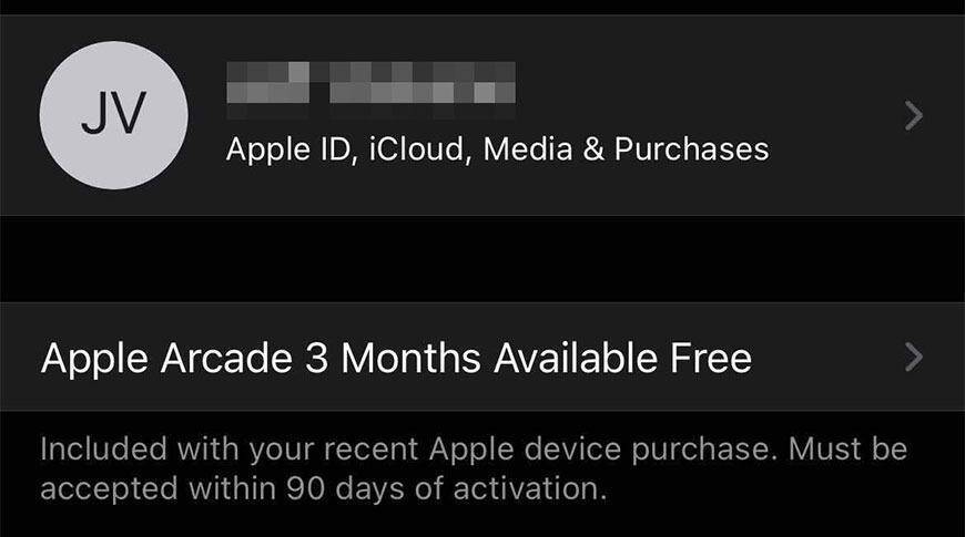Владельцы iPhone 12 получат Apple Arcade бесплатно 3 Экран настроек Apple ID на iPhone 12 с информацией о бесплатном три месяца для Apple Arcade
