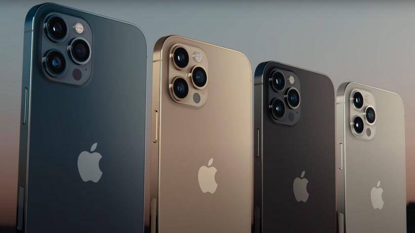 Четыре цвета iPhone 12 с тремя камерами спереди