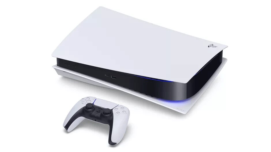 Игровая консоль PlayStation 5 с контроллером слева
