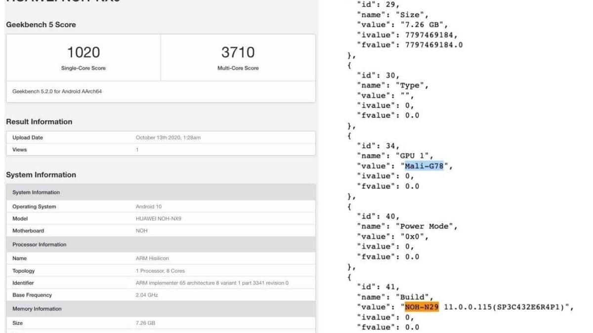 Результаты тестирования Huawei NOH-NX9 с процессором Mali-G78