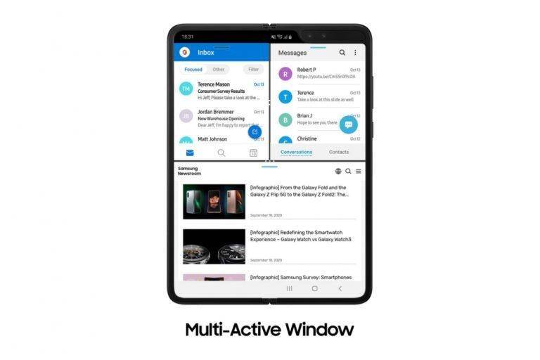 Мультиактивное окно на сгибающемся смартфоне Galaxy Fold