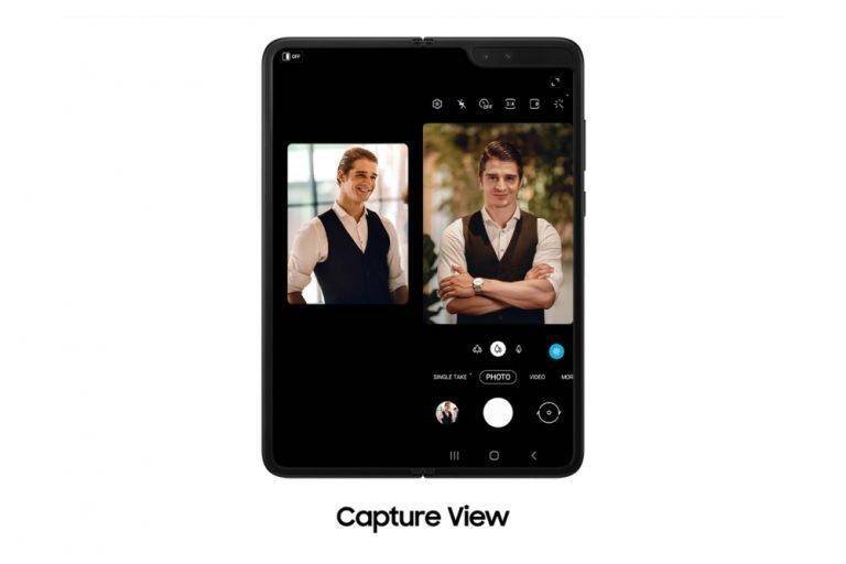 Экран Galaxy Fold с функцией Capture View интерфейс камеры