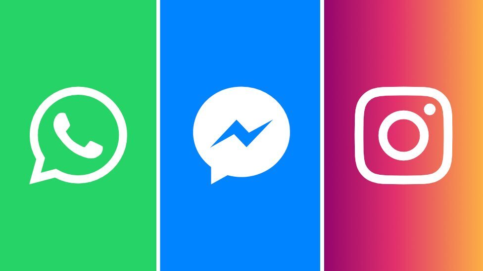 Логотипы WhatsApp, Messenger и Instagram на фоне градиента