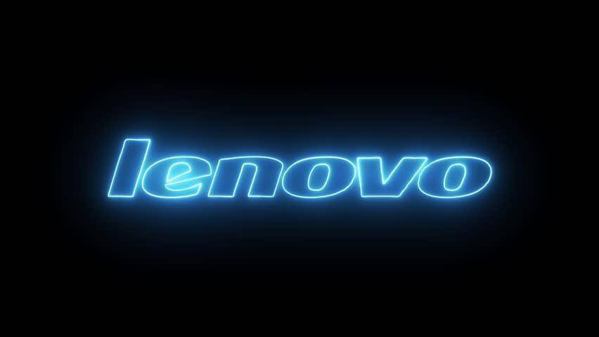 Неоновая подсветка логотипа Lenovo на черном фоне