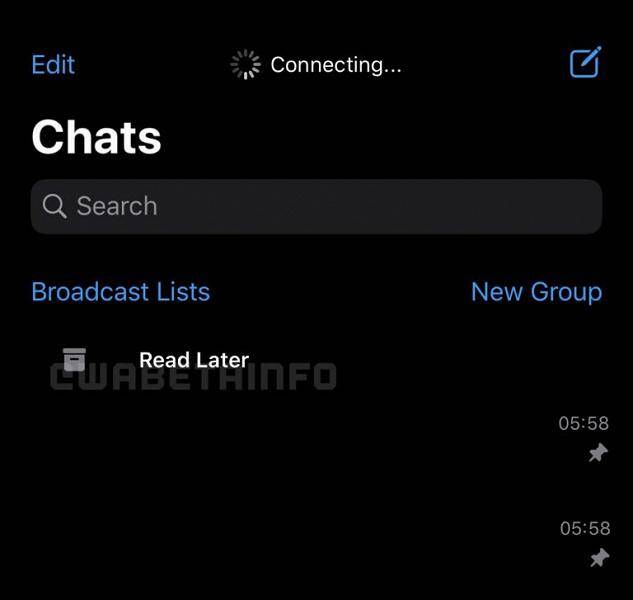 Экран WhatsApp с функцией прочитать позднее и списком чатов