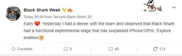 Пост от Black Shark Week о тестировании Black Shark с функцией экспериментальной стадии на смартфоне