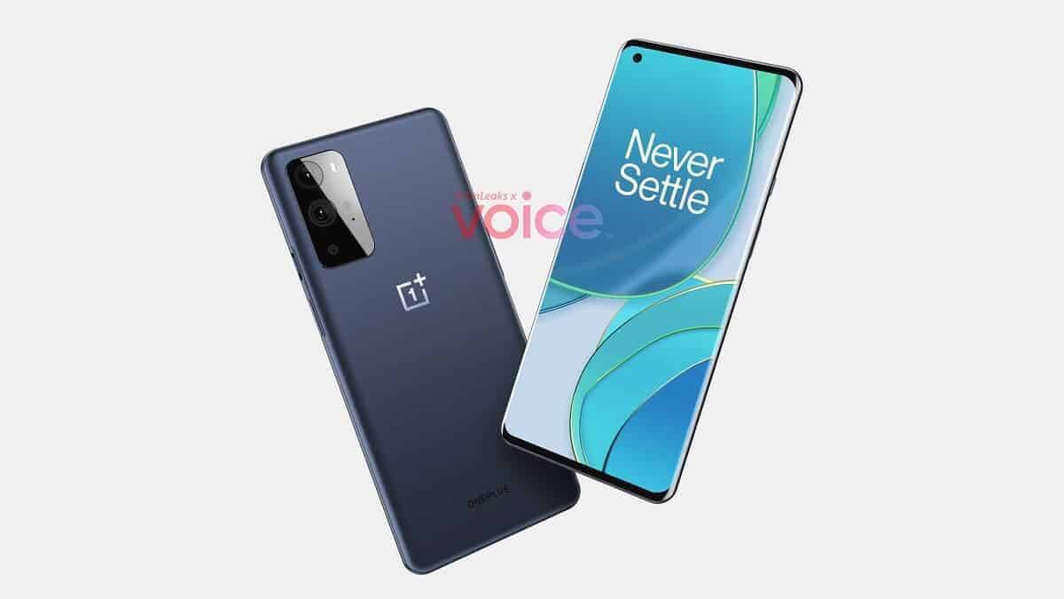 Смартфон OnePlus 9 с тремя камерами и экраном с элементами интерфейса