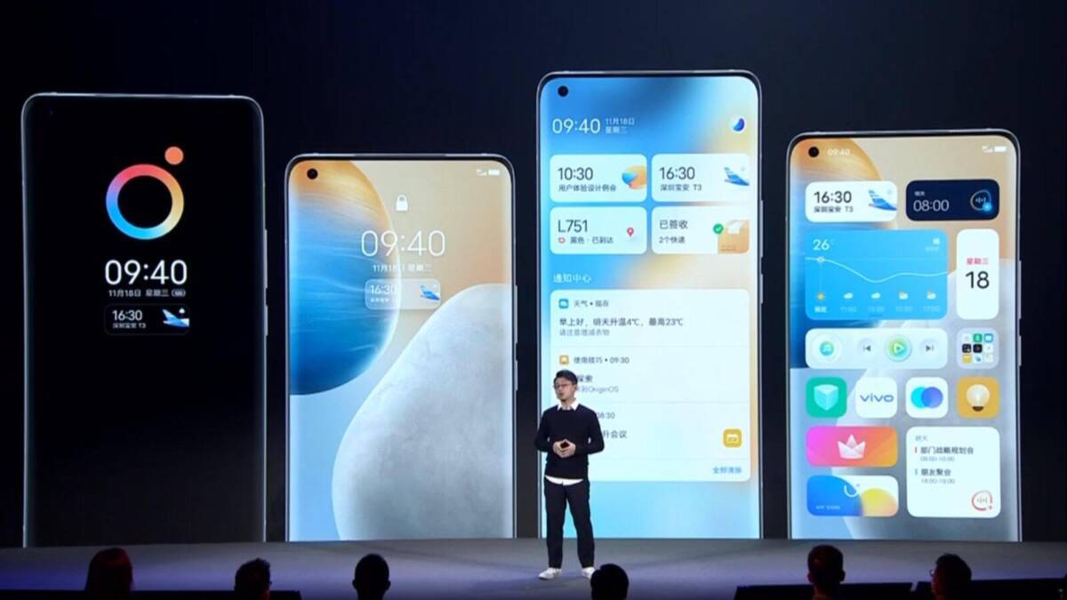 Презентация смартфонов Vivo с интерфейсом OriginOS на большом экране