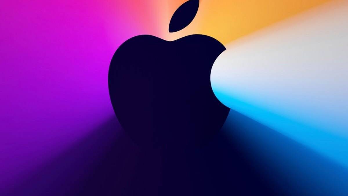 Черная логотип Apple на фоне световых градиентов