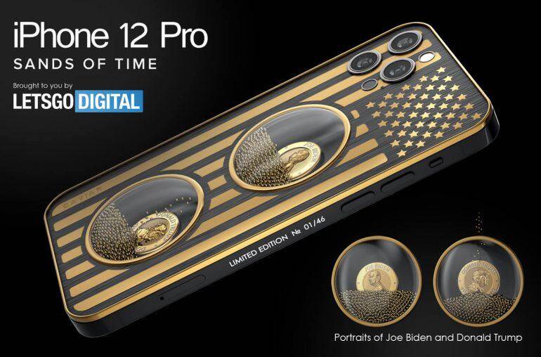 iPhone 12 Pro с золотым дизайном и американским флагом