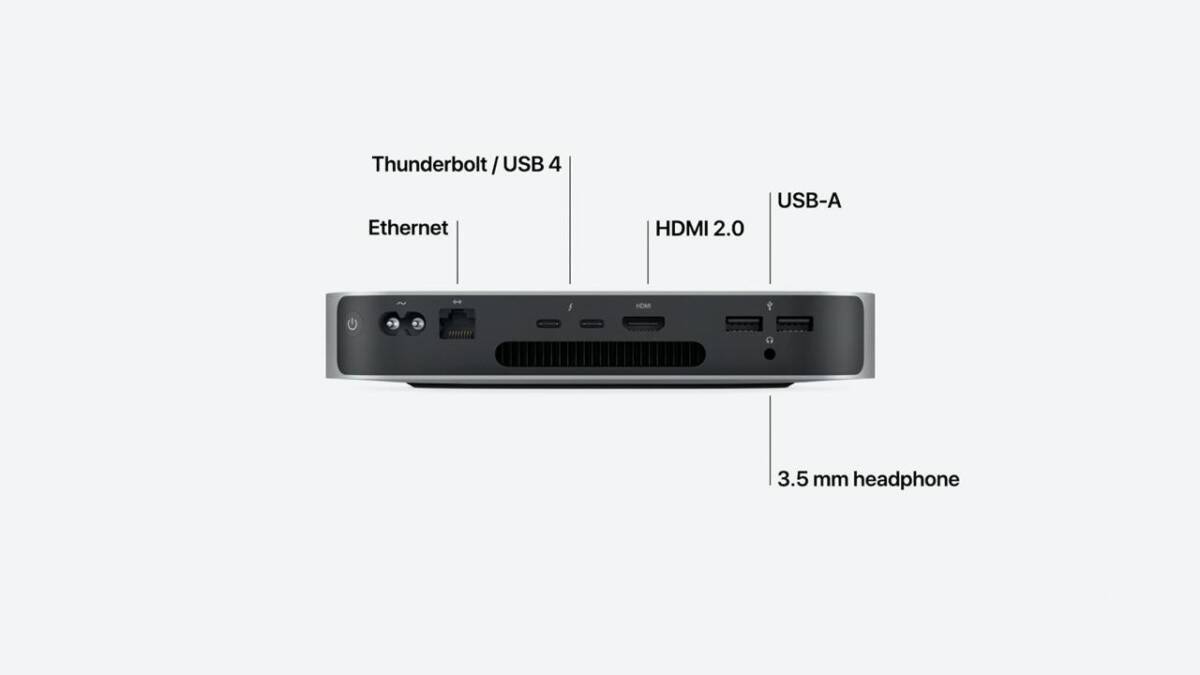 Apple представила новый Mac mini на базе процессора Apple M1 6 Порты на боковой панели Mac mini с разъёмами и входами
