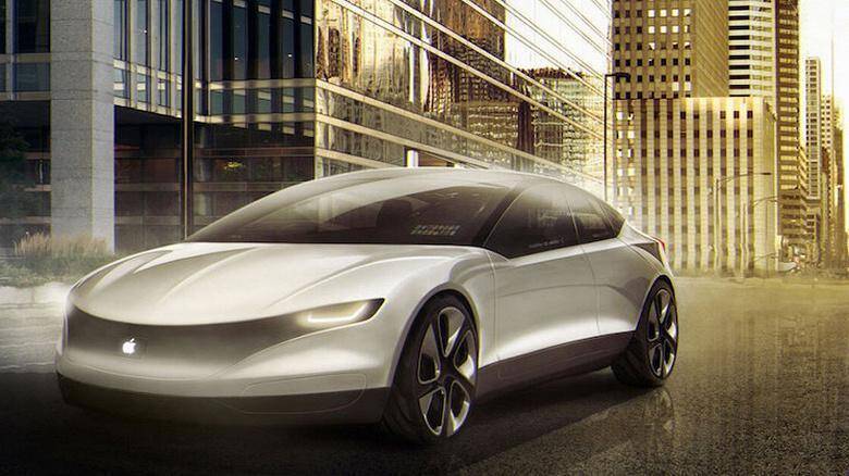 Электромобиль Apple Car с гладким современным дизайном с боковой стороны