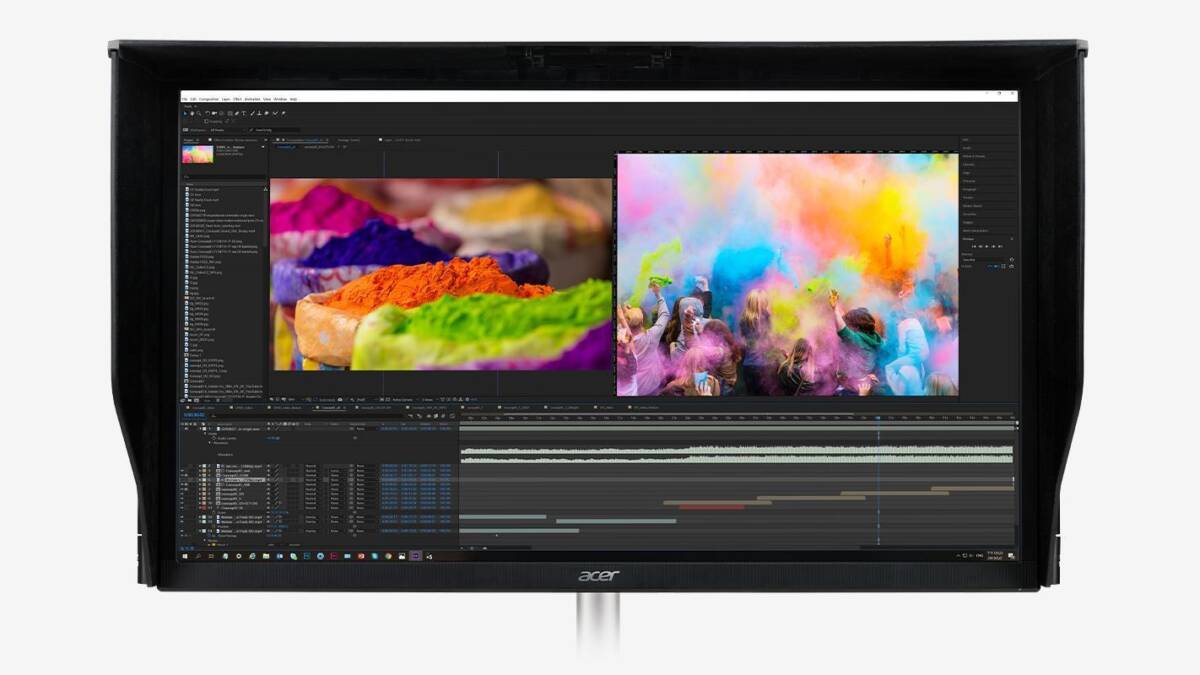 Мониторе Acer с открытым редактором видео и панелью управления