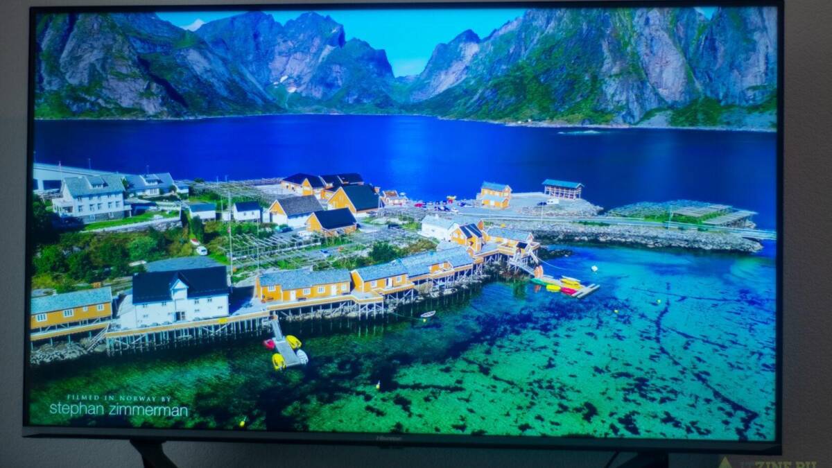 Обзор телевизора Hisense A7500F 43". Выгодная покупка 17 Телевизор с изображением норвежской природы и надписью о съемках