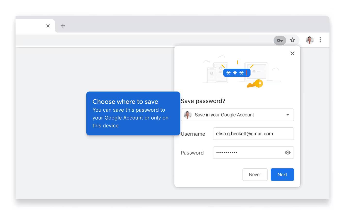 Google упрощает пользователям Chrome синхронизацию между устройствами 2 Экран окна сохранения пароля в браузере с аккаунтом Google