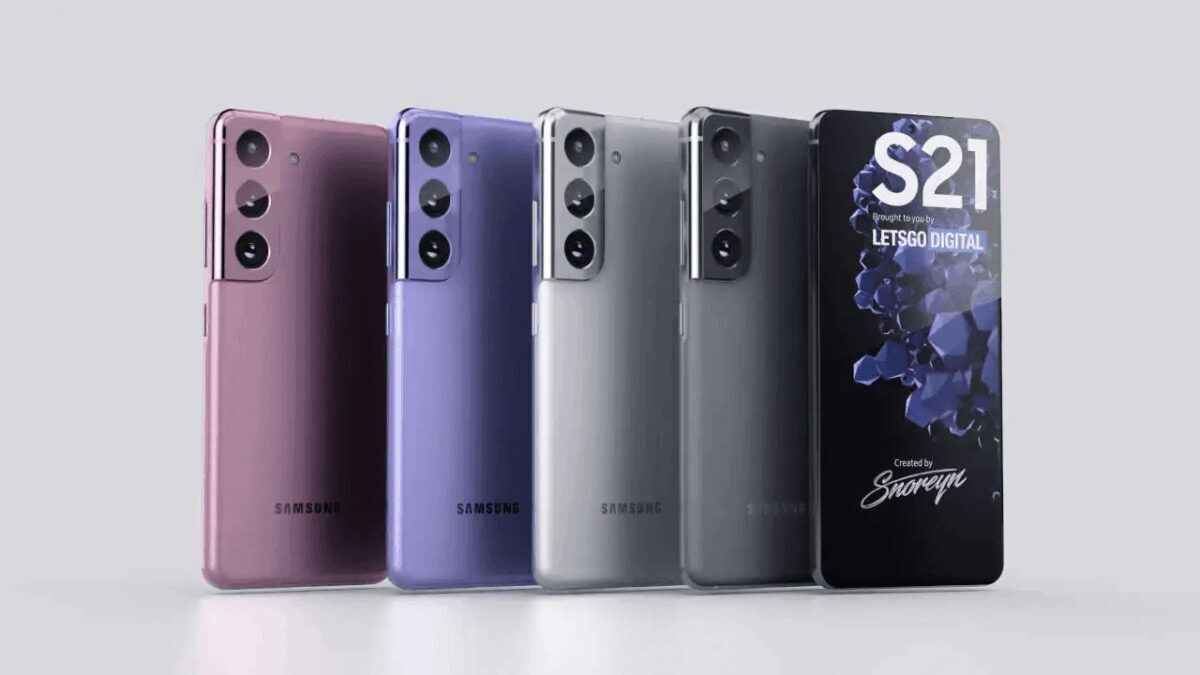 Цветные смартфоны Samsung Galaxy S21 с тремя камерами сзади