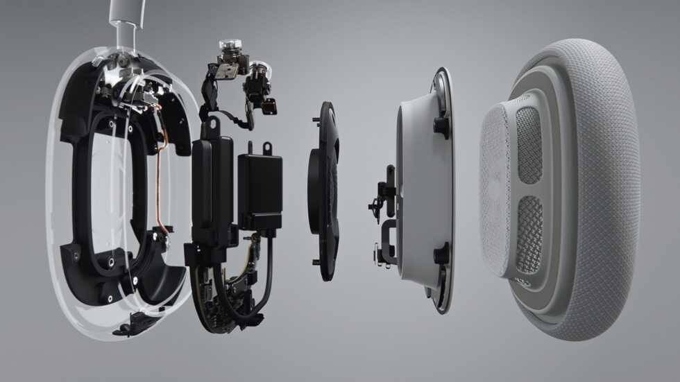 Внутренние компоненты наушников Apple AirPods Max разобранные вид сбоку