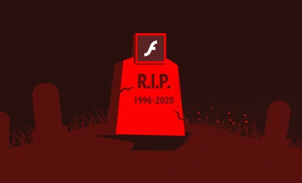 Могила с надписью R.I.P. и датами 1996-2020 для Adobe Flash Player