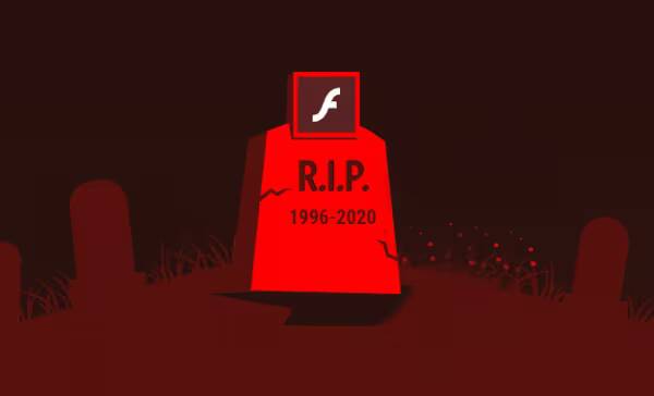 Microsoft прекратила поддержку Adobe Flash Player 1 Могила с надписью R.I.P. и датами 1996-2020 для Adobe Flash Player