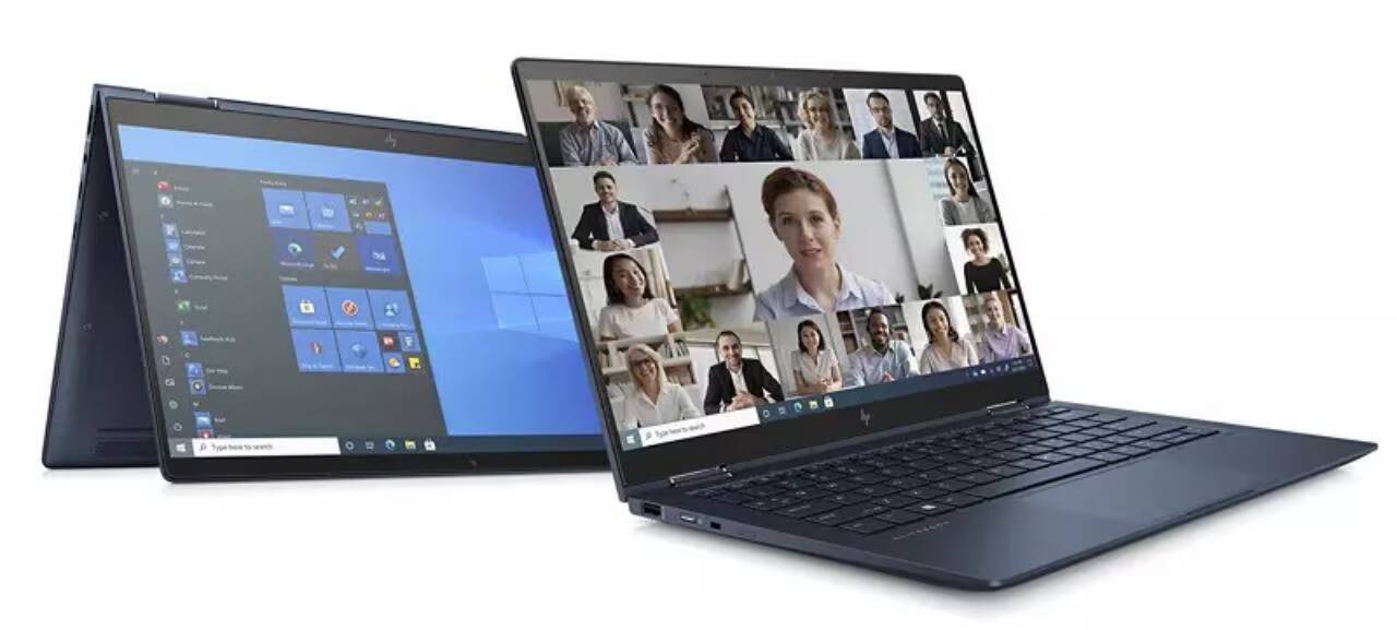 Два ноутбука HP для удаленной работы, дисплеи с видеоконференциями