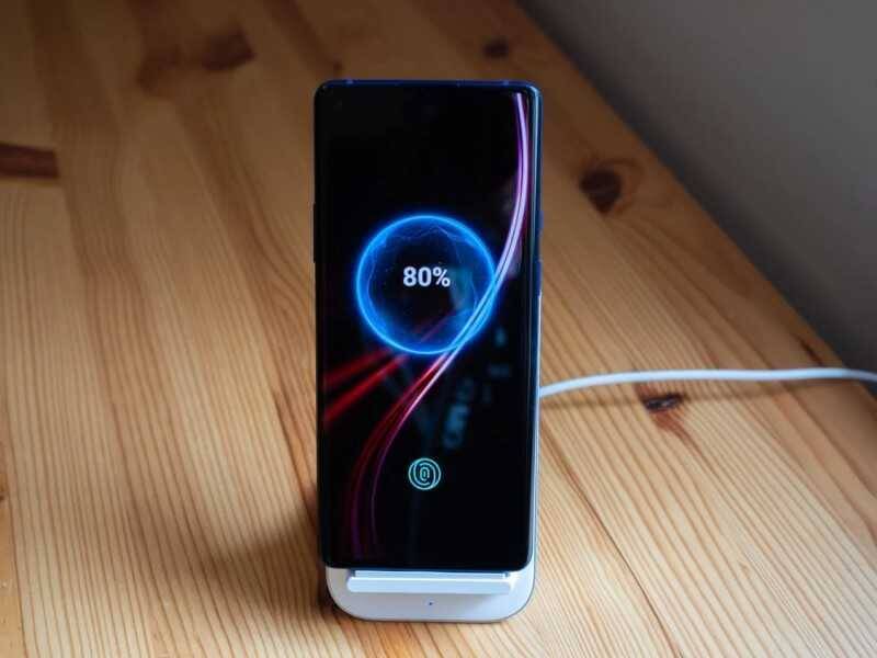Смартфон Google Pixel с зарядкой на деревянном столе