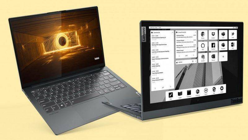 Ноутбук Lenovo ThinkBook Plus Gen 2 на CES 2021 с сенсорным E-ink экраном, вид сбоку