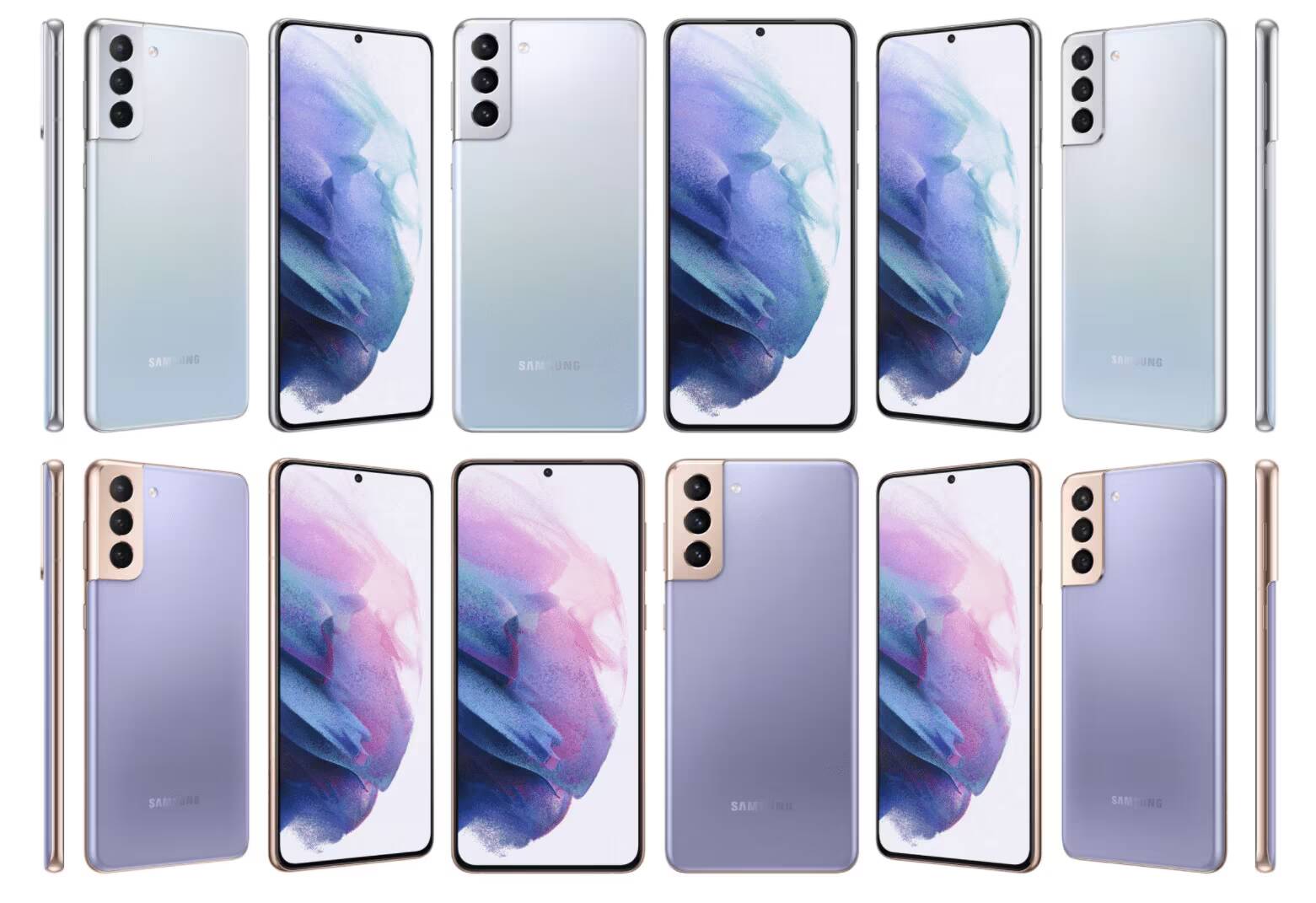 Обзор Samsung Galaxy S21 с разных углов дисплея и задней панели