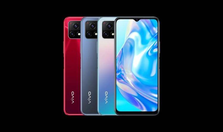 Рендер смартфона Vivo с тремя цветами и дисплеем с каплевидным вырезом