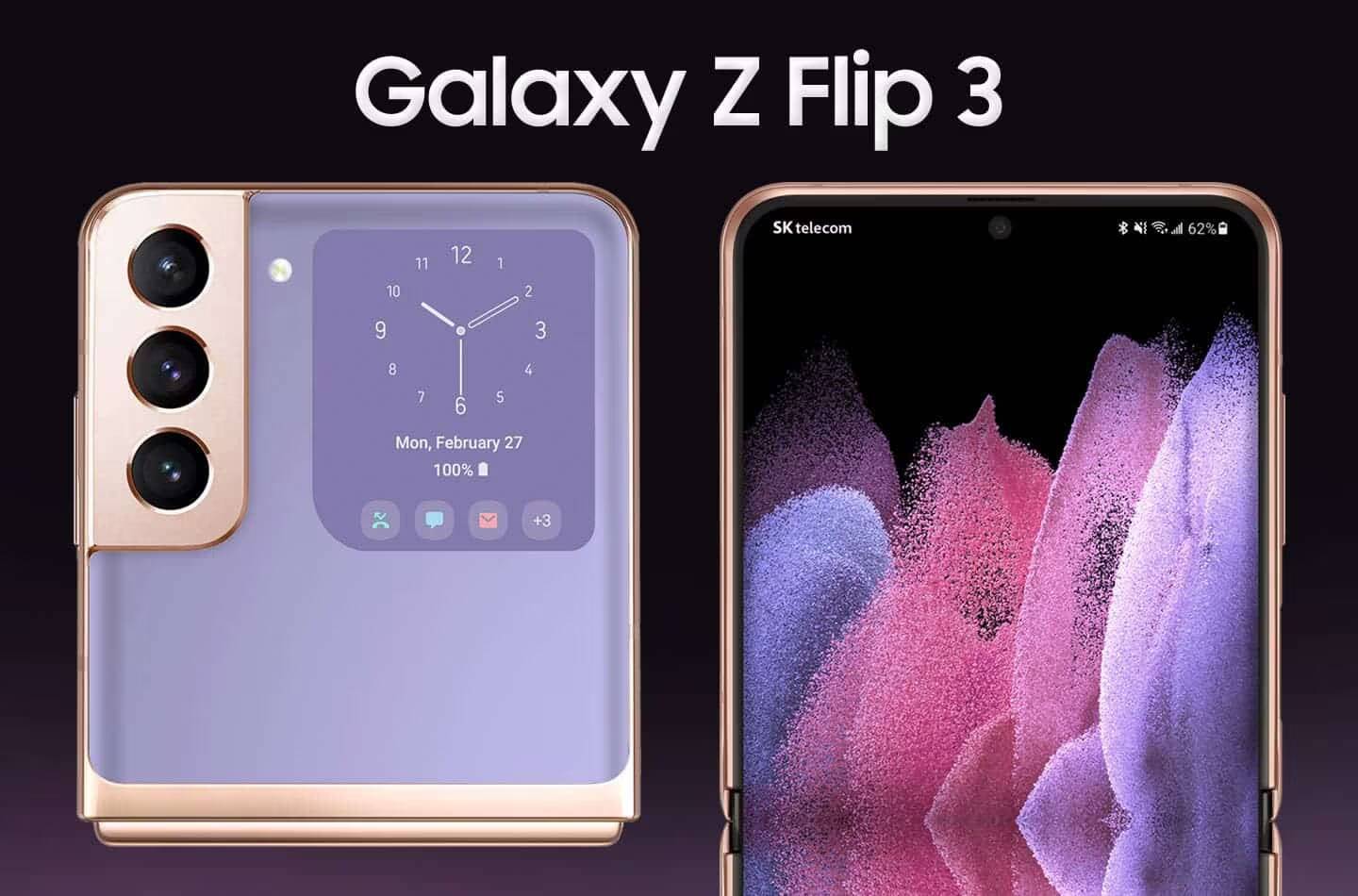 В сеть слили качественные рендеры Samsung Galaxy Z Flip 3 2 Задняя часть Samsung Galaxy Z Flip 3 с тремя камерами и часами