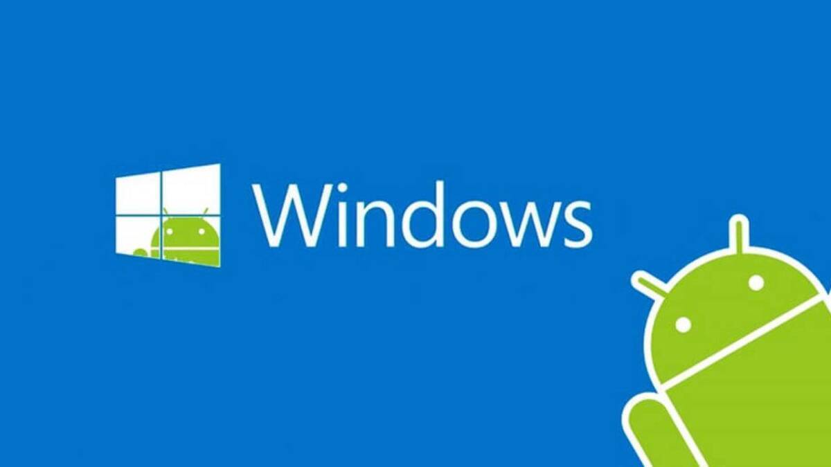 Синие логотипы Windows и Android на фоне, как в демонстрации запуска Android-приложений в Windows 10