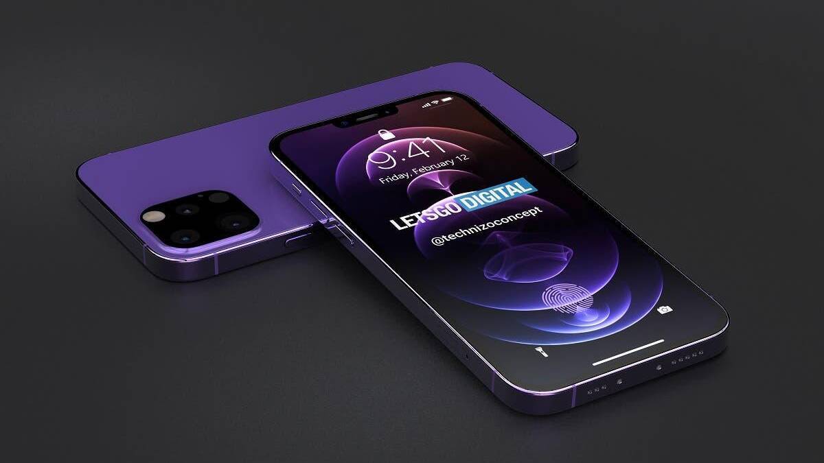 Фиолетовый iPhone 13 Pro с тремя камерами спереди и сзади