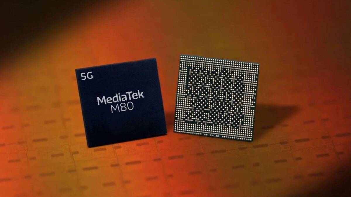 Процессор MediaTek Helio M80 вид сбоку с золотистым основанием