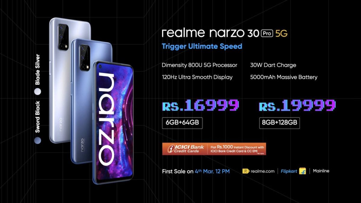 Рекламный баннер смартфона Realme Narzo 30 Pro с ценами
