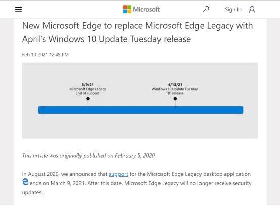Изображение экрана с информацией о замене Microsoft Edge Legacy на Windows 10