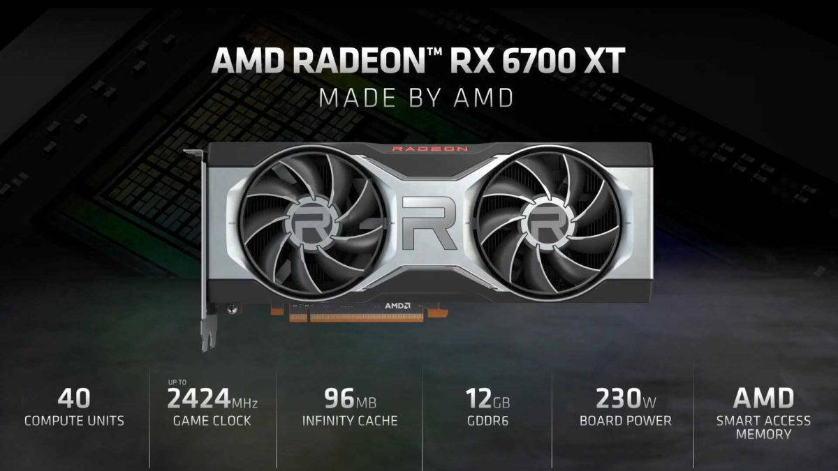 Видеокарта AMD Radeon RX 6700 XT спереди с вентиляторами