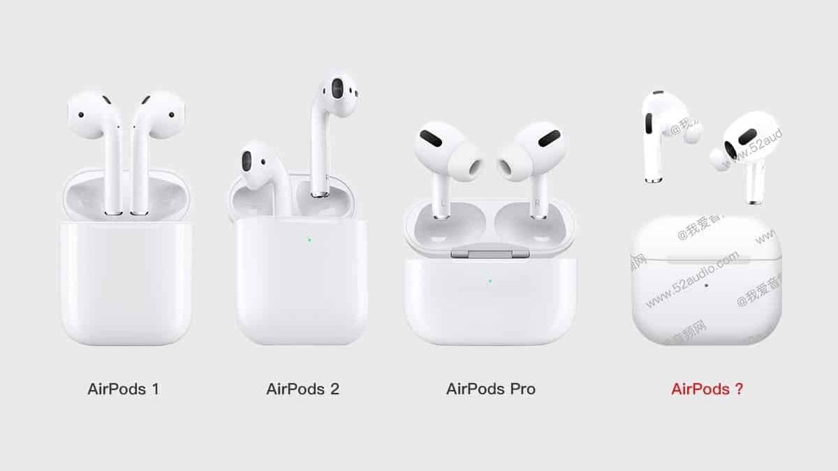 В сеть слили изображения AirPods 3 9 Изображение кейсов и наушников AirPods 1 2 Pro и предполагаемых AirPods 3