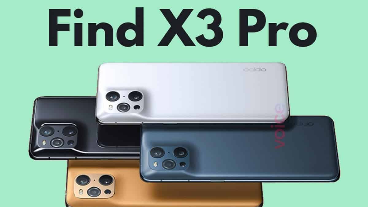 Четыре цветовых варианта OPPO Find X3 Pro на рекламном изображении — вид сзади